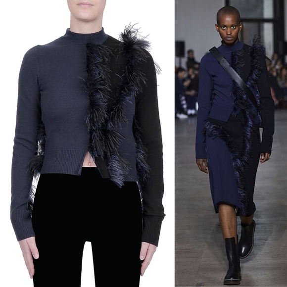 Cédric Charlier Two Tone Runway Sweater with Feather Trim Size 12 - Picture 1 of 14